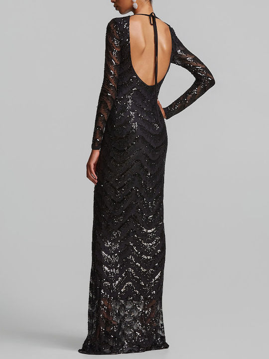 Summer Maxi Evening Dress Satin Open Back Black