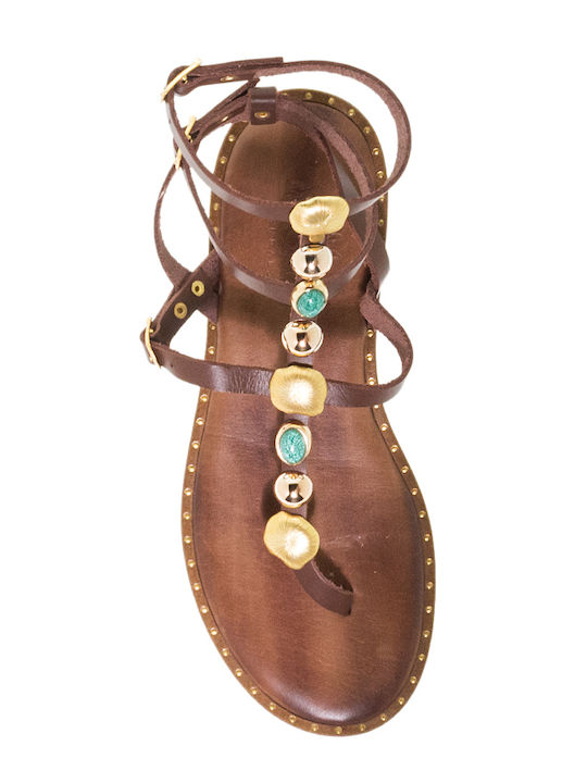 Leder Flache Sandalen für Damen Braun