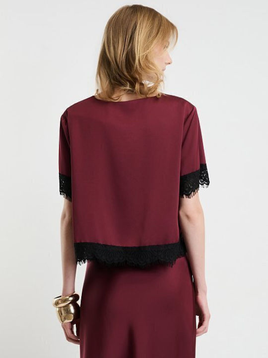 Damen Bluse Kurzärmelig Burgundisch