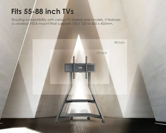 Fitueyes Eiffel V2 Ft88 Black Floor TV Stand with Wheels 55"-88"