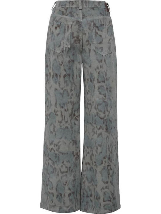 High Rise Women's Jean Pants in Wide Leg Style Grey