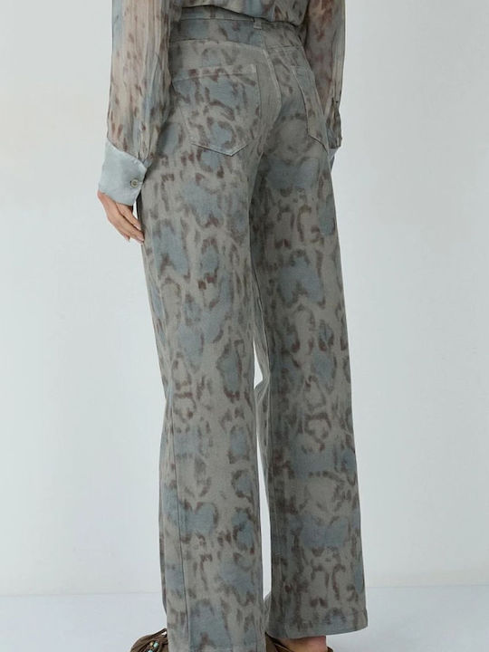 High Rise Women's Jean Pants in Wide Leg Style Grey