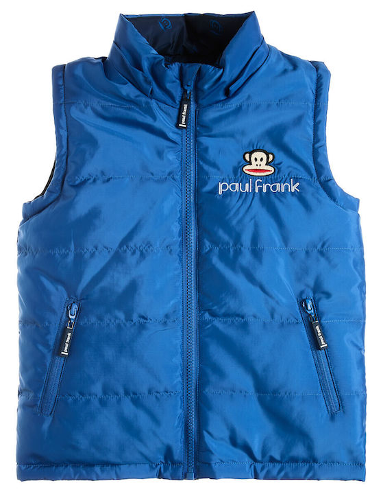 Kids Casual Sleeveless Short Double Sided Hooded Jacket Blue