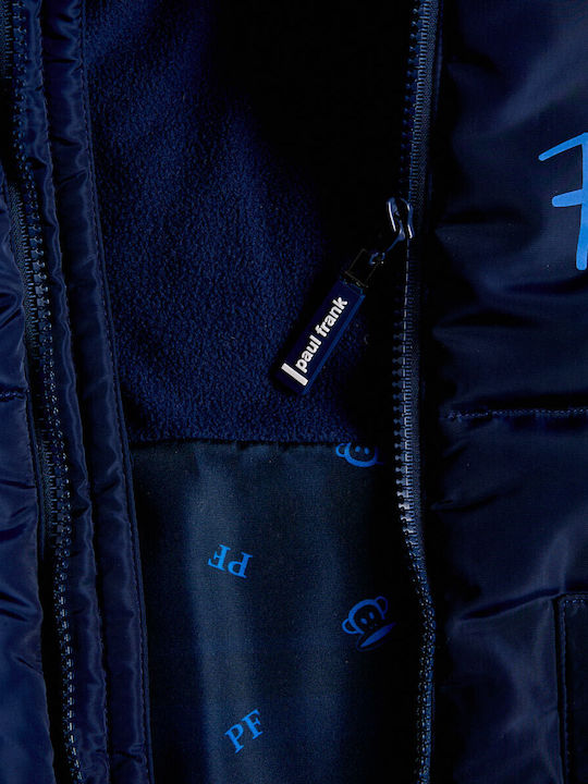 Waterproof Kids Casual Jacket Short with Lining & Hood Navy Blue