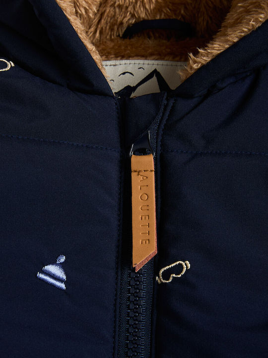 Kids Casual Sleeveless Short Jacket with Lining and Hood Navy Blue