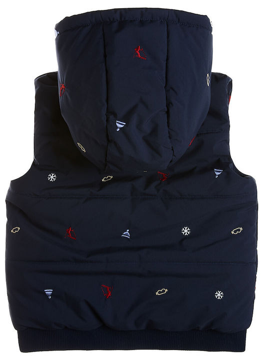 Kids Casual Sleeveless Short Jacket with Lining and Hood Navy Blue