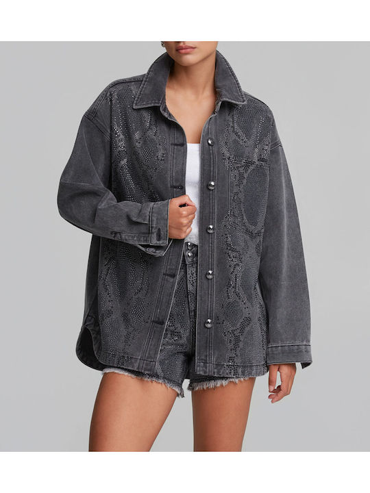 Langärmeliges Damen Denim Hemd Grau