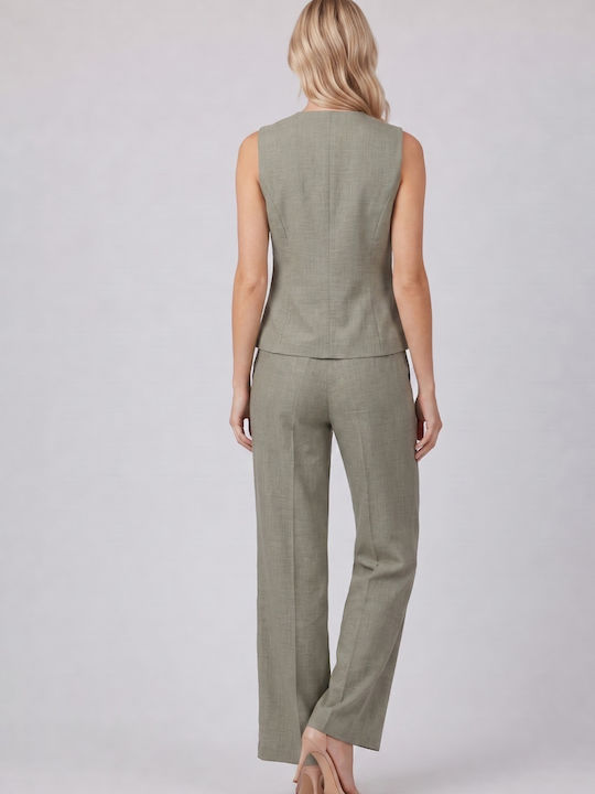 Set Pantaloni Dama Kaki Cu Cauciuc În Linie Dreaptă