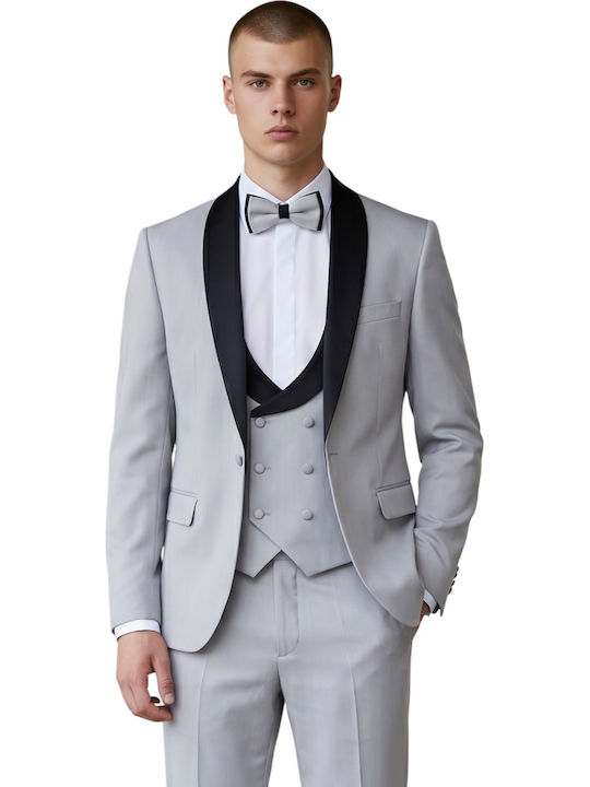 Men's Groom's Suit with Vest Light Grey