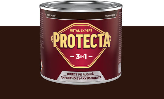 Protecta 3-в-1 Метална Боя Черни Метали Конвертор На Ръжда Грунд Декоративно Покритие В Една Кутия Може Да Се Нанася Директно На Ръжда Блестящо Покритие 2.5л Тъмно Кафяво