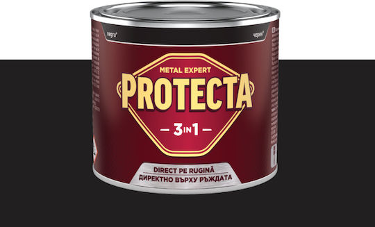 Protecta 3-в-1 Метален Цвят Черни Метали Конвертор На Ръжда Грунд Декоративно Покритие В Една Кутия Може Да Се Нанася Директно На Ръжда Блестящо Покритие 0.5л Черен