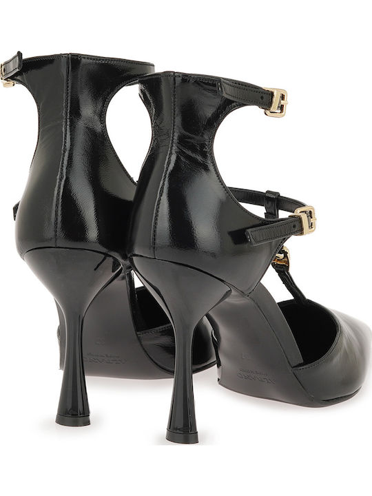 Leather Heels with High Heel Black