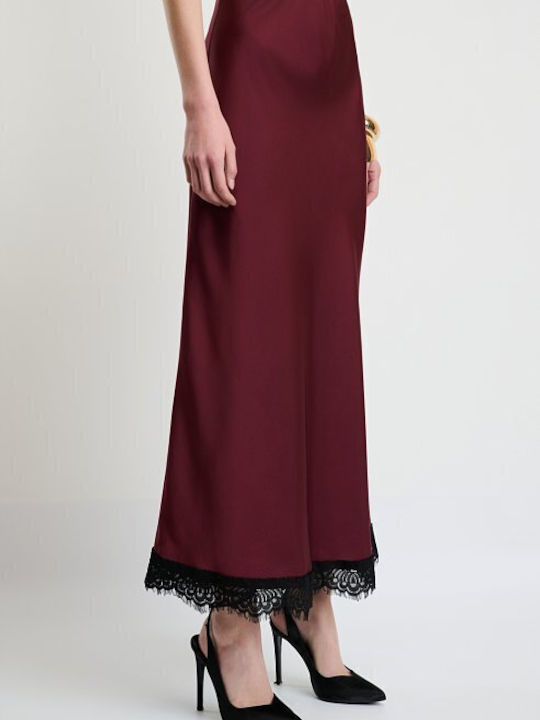 Satin Hohe Taille Maxi Rock Burgundisch