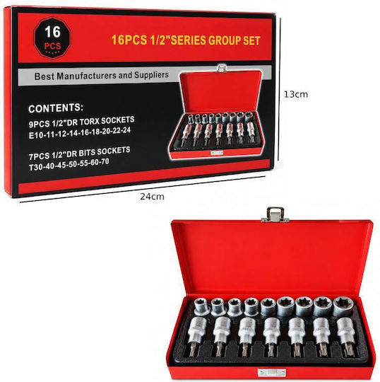 Torx Sockets with 1/2" Frame Host Set 16 Pieces