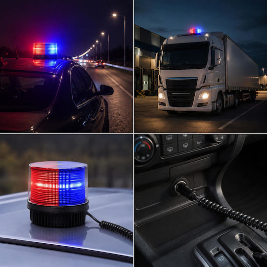 LED Warning Beacon 12-24V Magnetic Cigarette Lighter Socket Car Truck Red-Blue OEM