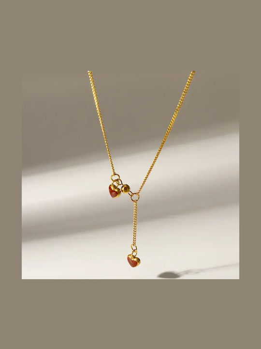 Heart Design Necklace Made of Gold Plated Steel Burgundy Heart Design Necklace Made of Gold Plated Steel Burgundy