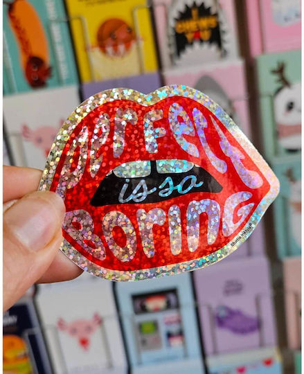 Vinyl Sticker Red Lips Perfect Is So Boring 6 X 8 Cm