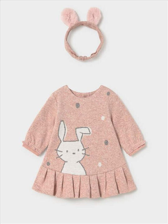Bunny Girls Dress Long Sleeve Polka Dot Set with Accessories Pink