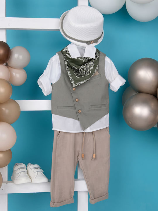 Bambolino Baptism Suit with Vest for Boy Beige