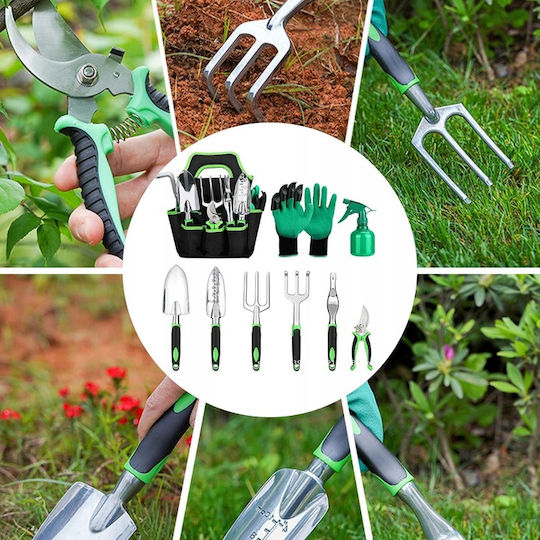 Set Profesional Multifuncțional De Instrumente De Grădină 9 Bucăți Metal Plastic Design Ergonomic Ușor De Curățat Și De Folosit Verde Negru