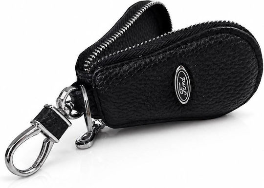 Ford Premium Car Key Cover Made Eco Leather – Elegant Cover Metal Ring Black