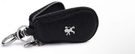 Husă Premium Pentru Cheie Auto Peugeot Din Piele Eco – Husă Elegantă Inel Metalic Negru