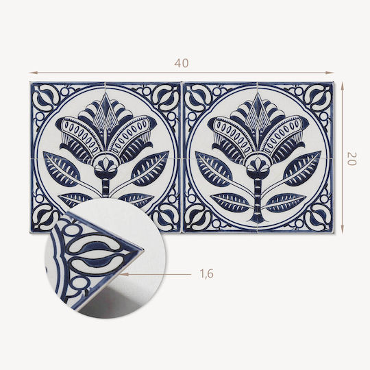Set of Easy Installation Vinyl Tiles Ceramic Flower Pattern 10x40x20 cm