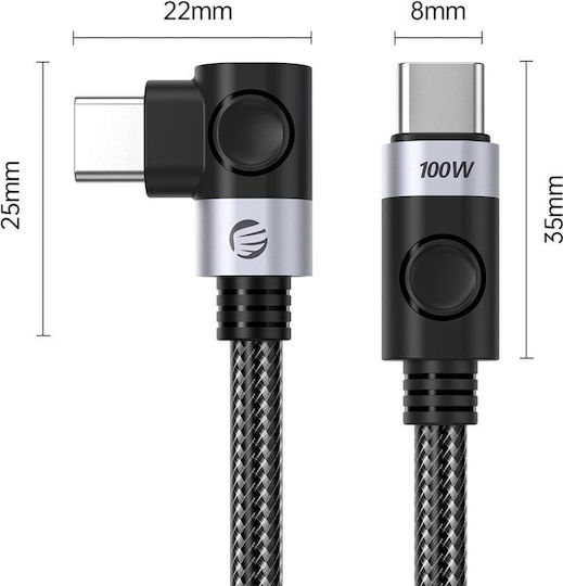 Orico Angle (90°) USB-C Male To USB-C 100W PD Black 1m Cable