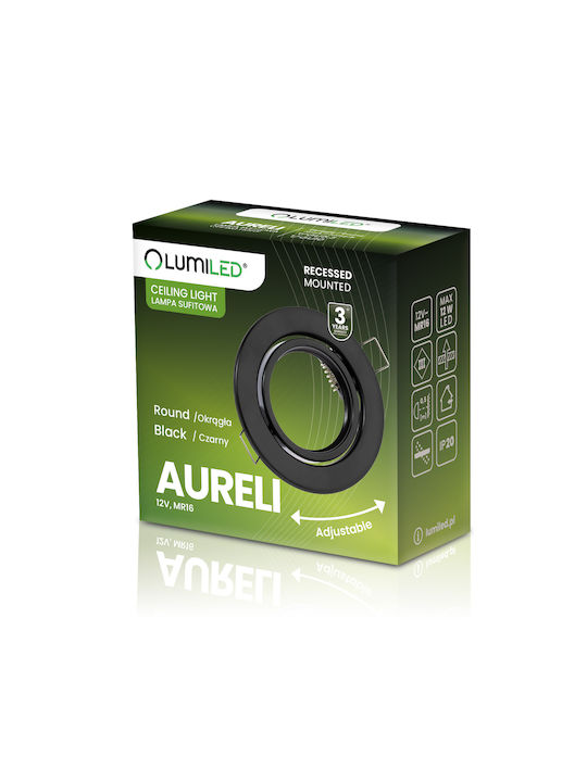 Spot Încastrat Mobil Rotund Corp De Iluminat Cu Halogen Aureli Negru Mr16 Gu10