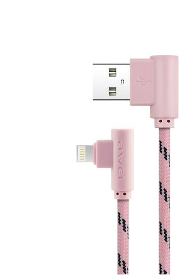 Awei CL-92 Angle (90°) / Braided USB to Lightning Cable Ροζ Χρυσό 1.2m