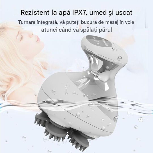 Arvada Beautypro Dispozitiv de Masaj pentru Scalp EMS Vibrații Lumină Roșie Baterie de 1200 mAh Încărcare USB-C Rezistent la Apă Alb
