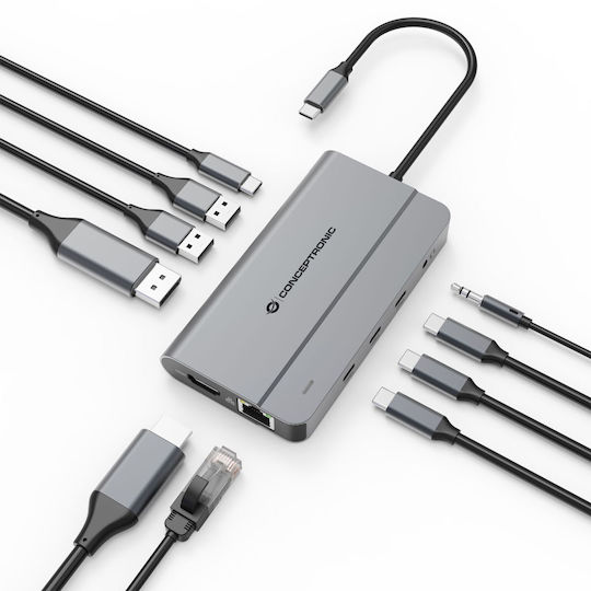 Conceptronic USB-C Docking Station with HDMI/DisplayPort 4K PD Ethernet Grey (DONN34G)