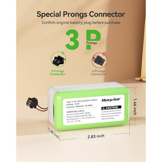 Μπαταρία 3200mAh για Σκούπα Ρομπότ Roborock / Cecotec / Eufy / Mova