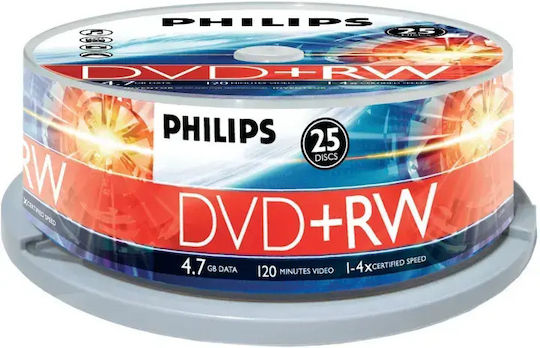 Philips Επανεγγράψιμα DVD+RW 4x 4.7GB Cake Box 25τμχ