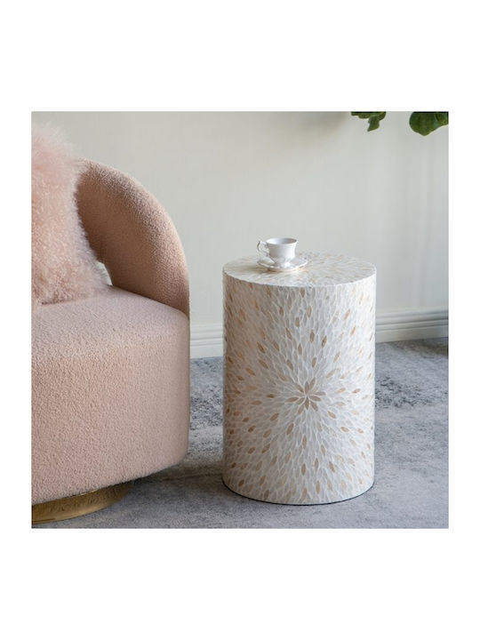 Round Side Table Ivory Wooden Ecru M35xL35xH50cm