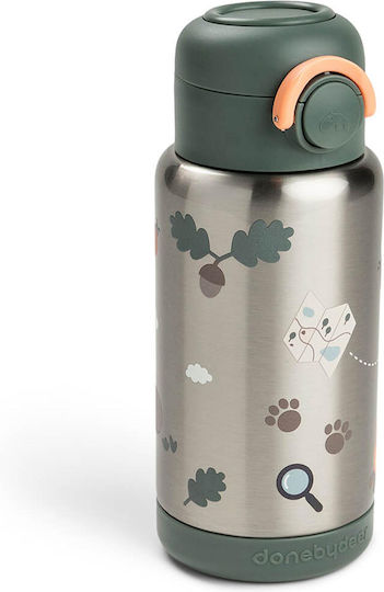 Done by Deer Tiny Trails Stainless Steel Kids Thermos Water Bottle with Straw Green 340ml