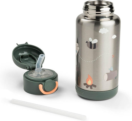 Done by Deer Tiny Trails Stainless Steel Kids Thermos Water Bottle with Straw Green 340ml