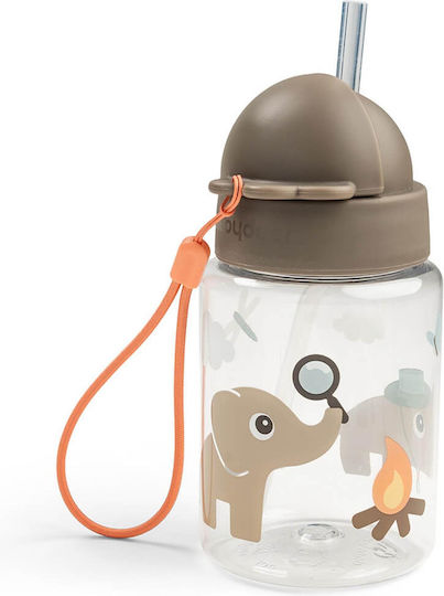 Done by Deer Tiny Trails Plastic Kids Water Bottle with Straw Beige 280ml