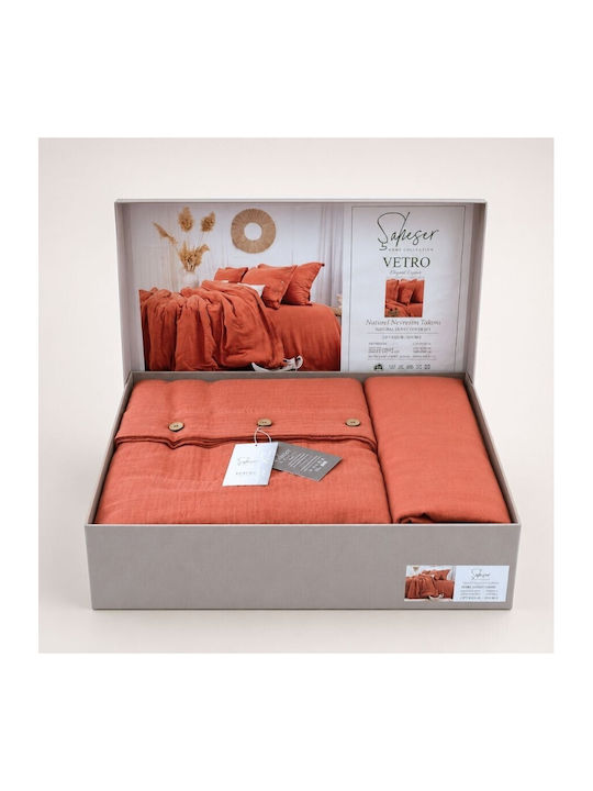 Şaheser Set Huse Pentru Pilote 100% Bumbac 200x220cm Dublă Cu 4 Fețe De Pernă & 1 Cearșaf Vetro Brick (terra)