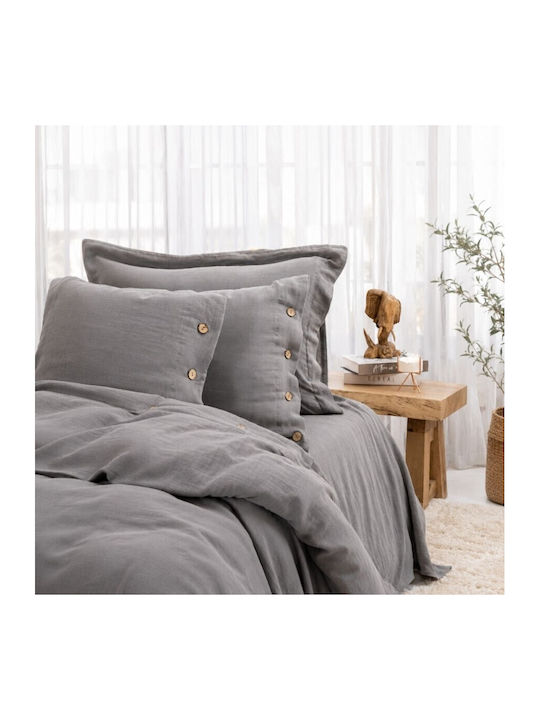 Şaheser Set Huse Pentru Pilote 100% Bumbac 200x220cm Dublă Cu 4 Fețe De Pernă & 1 Cearșaf Gri Antracit