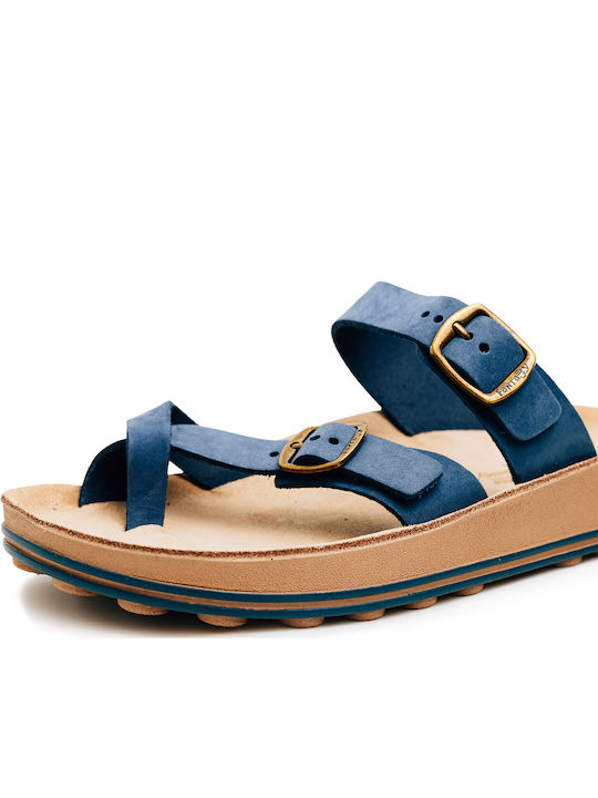 Fantasy Leather Women's Flat Sandals Blue Royal