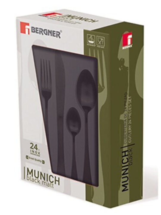 Bergner Matt Set de tacâmuri din oțel inoxidabil Negru 24 buc