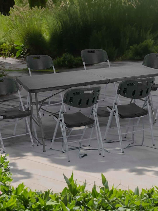 Masă Plastică Catering Pentru Exterior Pliabilă Cu Ramă Metalică Neagră 180x70x74 cm