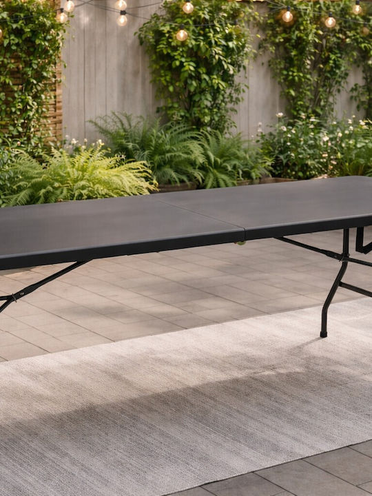 Masă Plastică Catering Pentru Exterior Pliabilă Cu Ramă Metalică Neagră 180x70x74 cm