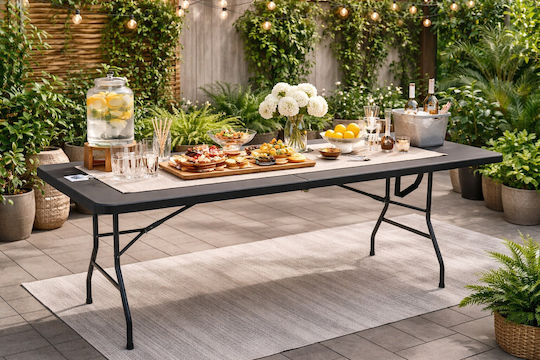 Plastic Outdoor Catering Foldable Table with Metal Frame Black 180x70x74cm