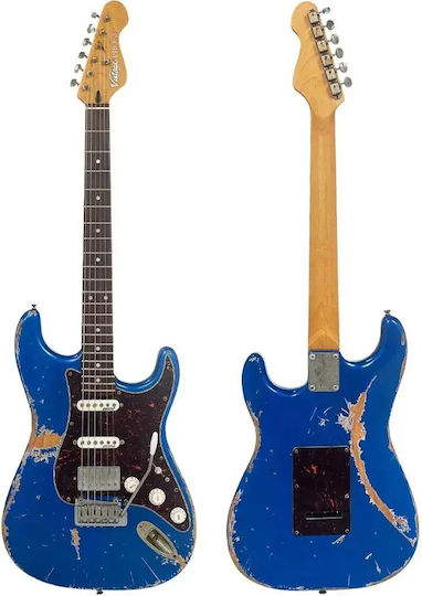 Vintage V6pu0012 Proshop Einzigartige Elektrische Gitarre Abgenutztes Metallisches Blau