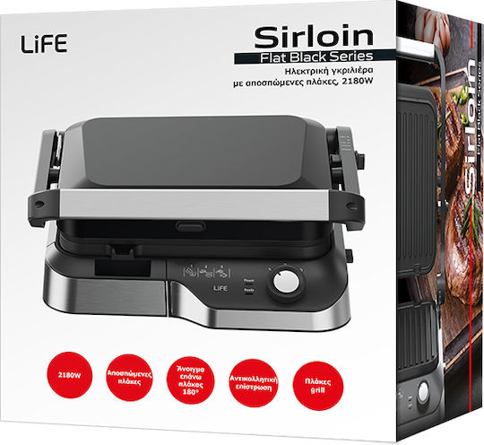 Life Sirloin Sandwich Maker with Non-Stick Removable Plates for 2 Toasts 2180W Black