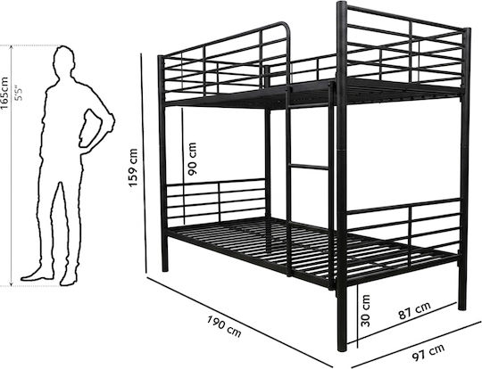 Pat Pentru Copii Cușetă Single Negru Pentru Saltea 90x190cm