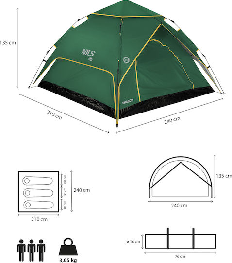 Shadow 2 Automatic Camping Tent Igloo Green with Double Cloth 4 Seasons for 2 People 210x240x135cm