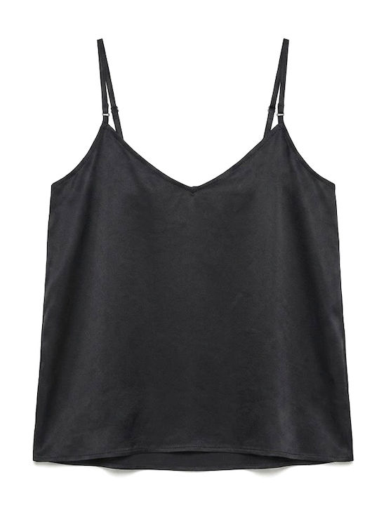 Damen Satin Unterwäsche Top mit Spitze Schwarz
